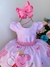 Vestido Infantil Peppa Pig Rosa Flores Cinto de Pérolas Luxo (020PEP)