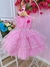 Vestido Infantil Barbie Rosa Glitter Cinto Strass Broche Flor (4049RS) na internet
