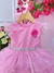 Imagem do Vestido Infantil Barbie Rosa Glitter Cinto Strass Broche Flor (4049RS)