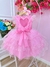 Vestido Infantil Barbie Rosa Glitter Cinto Strass Broche Flor (4049RS) na internet
