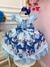 Vestido Infantil Azul Florido Busto Nervura Cinto de Pérolas (2844AZ) - comprar online