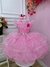 Vestido Infantil Barbie Rosa Glitter Cinto Strass Broche Flor (4049RS) - comprar online