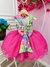 Vestido Infantil Barbie Colorido Neon Saia Pink e Glitter (1237PK)