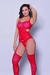 Macacão rendado vermelho com alça, desenhos por toda a peça e abertura na lateral - YAFFA Lingerie (Y1401V)