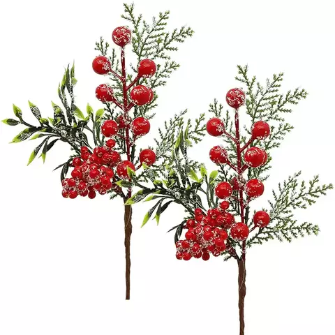 Galhos Pick Berry Vermelho Decoração De Natal 25cm Kit 8pçs