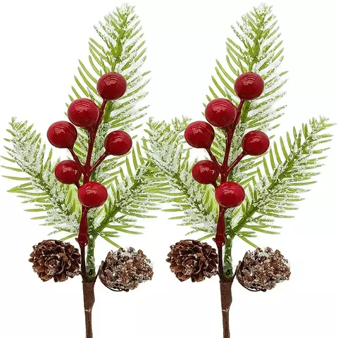 Galhos Pick Berry Vermelho Enfeite Natalino Kit 30cm 4pçs