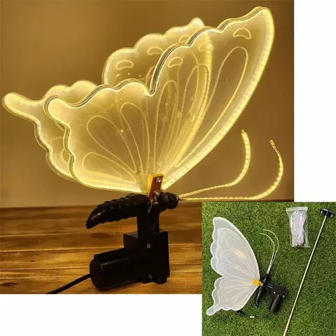 Borboleta LEDs Amarelo Natal Movimento Suporte 60cm Bivolt