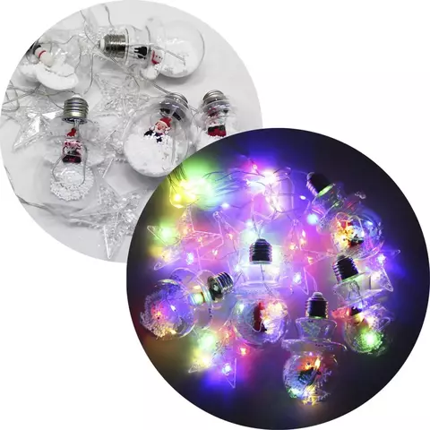 Varal Pisca Decoração Bolas E Estrelas Natal LED Colorido 3m