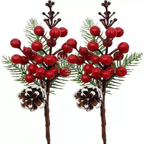 Galhos Pick Berry Vermelho Decoração De Natal 30cm Kit 6pçs