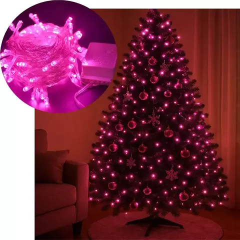 Pisca Cordão Varal Natal 100 Lâmpadas LEDs Rosa De 10m 220v