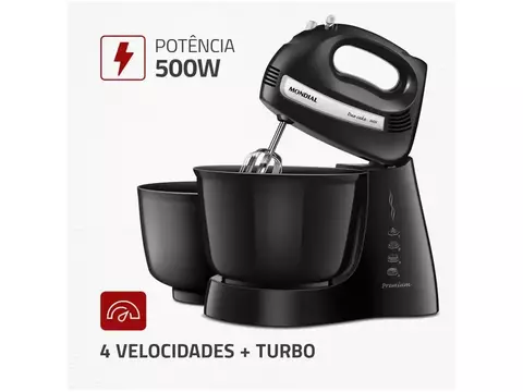 Batedeira Mondial Portátil Preta e Prata - 110V
