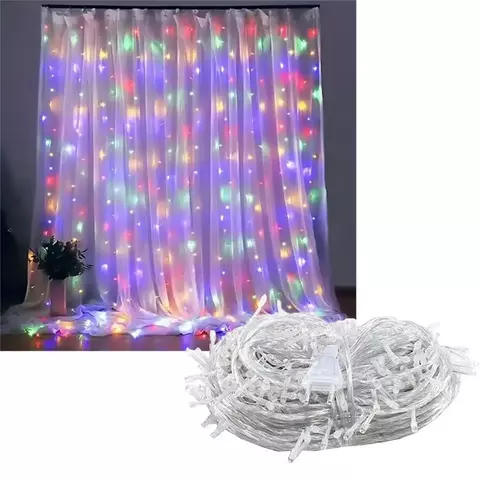 Cortina Pisca De Natal 320 Lâmpadas LEDs Colorido 3x3M 220v