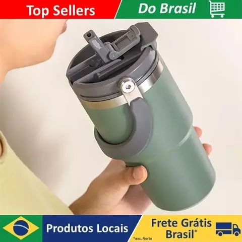 Garrafa Térmica 900ml Aço Inoxidável com Alça para Carro