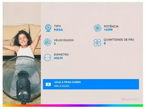 Ventilador de Mesa Mondial VTX-40-8P Turbo 40cm 3 Velocidades - 110V