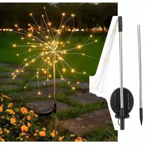 Pisca Solar Jardim Natal Fogos Artifício Luzes LEDs Amarelo