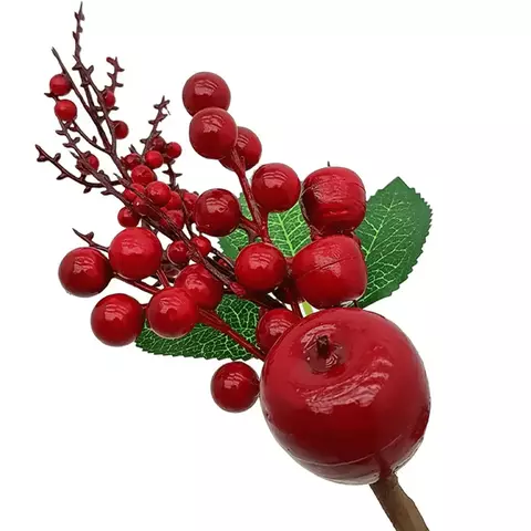 Ramos Galho Maça Vermelha Decoração De Natal 35cm Kit 6Pçs