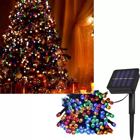 Pisca Cordão 300 Lâmpadas Solar LED Colorido De Natal De 30m