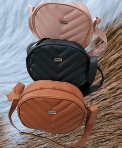 Bandolera oval (negra,marron y rosa)