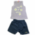 Conjunto infantil menina Candy Clas regata lilás margaridas e short azul