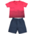 Conjunto Playground infantil menino happy vibes camiseta vermelha e bermuda chumbo