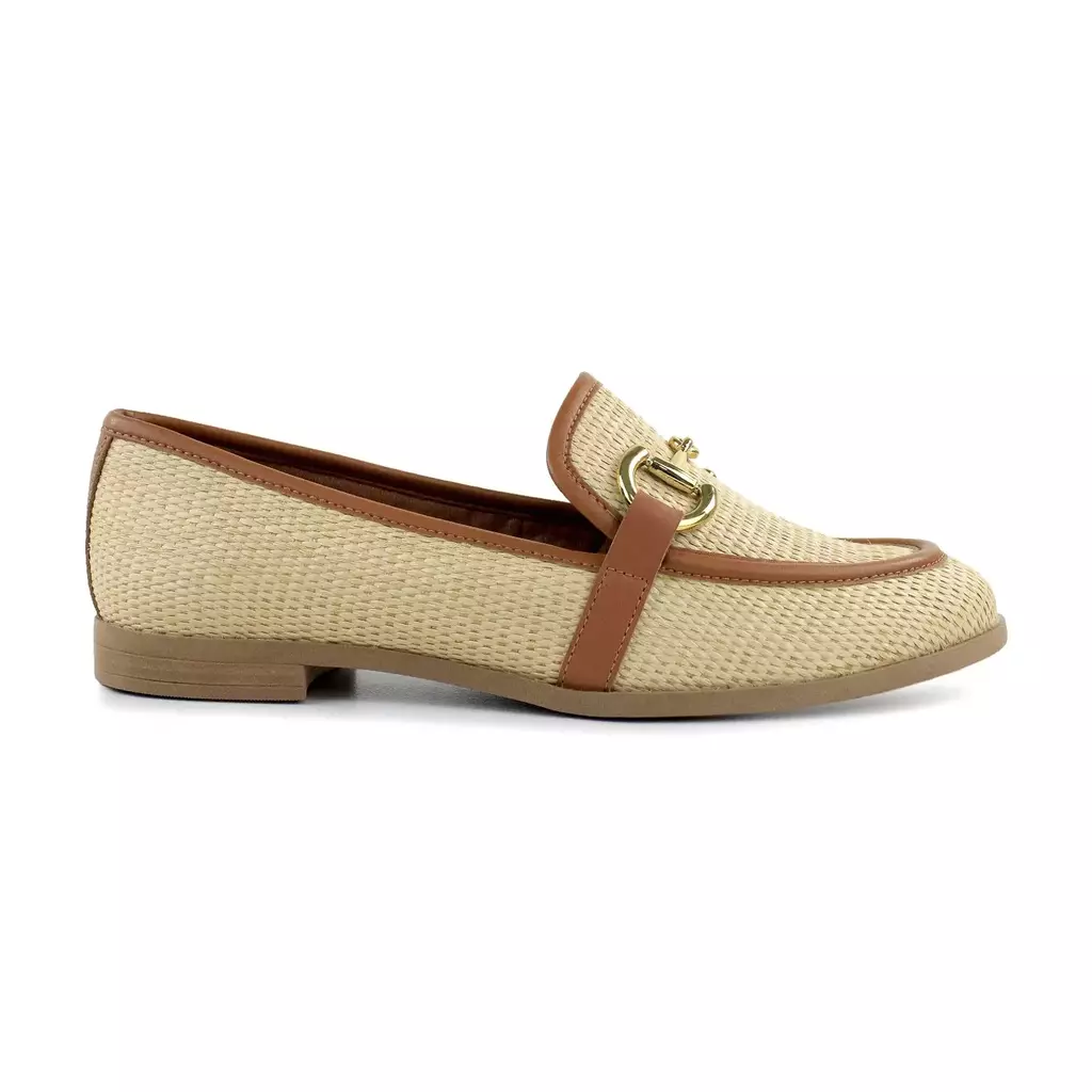 Loafer em Ráfia Natural/Camel, Detalhes Couro e Bridão | Giulia Domna