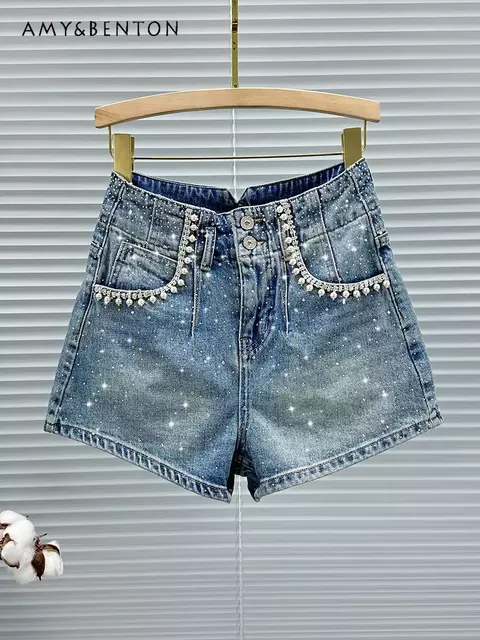 Shorts Jeans Cintura Alta com Strass