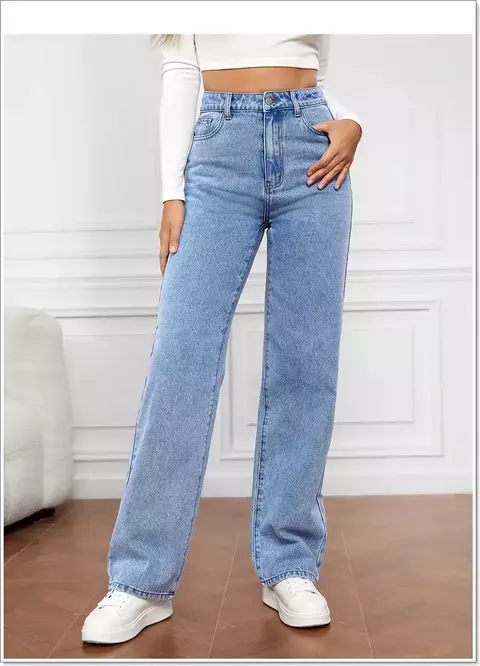 Calça Jeans Cintura Alta Solta com Bolsos