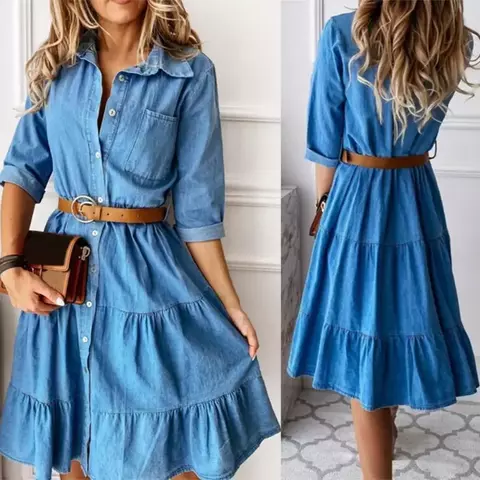 Vestido Jeans Manga 3/4