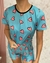 Pijama Manga - Estampa Corações fundo azul - comprar online