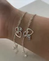 Pulseira de Prata Coração Vazado e Zircônia.