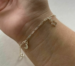 Pulseira de Prata Estrela e Luas