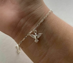 Pulseira de Prata Espírito Santo e Zircônias.