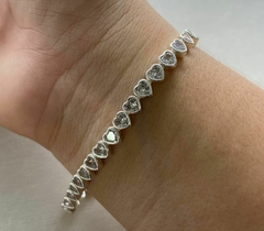 PULSEIRA DE PRATA RIVIERA CORAÇÕES