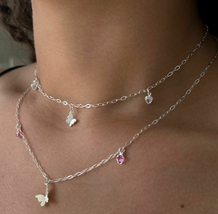 COLAR CHOCKER DE PRATA BORBOLETA E ZIRCONIAS