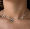 COLAR CHOCKER DE PRATA CORAÇÕES VERDE