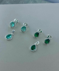 CONJUNTO DE PRATA ZIRCONIA BRINCO E PINGENTE - comprar online