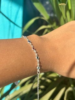 PULSEIRA DE PRATA BOLINHAS ZIRCONIAS COLORIDAS - comprar online