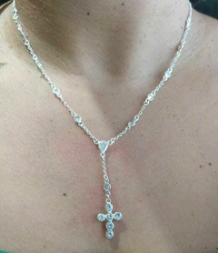 COLAR DE PRATA TERÇO COM ZIRCONIAS