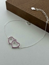 PULSEIRA DE PRATA DUPLO CORAÇÃO CRAVEJADO