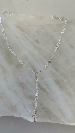 COLAR DE PRATA TERÇO COM ZIRCÔNIA