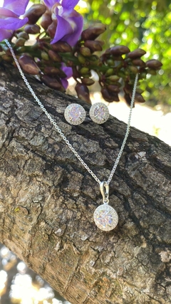 CONJUNTO DE PRATA REDONDO CRAVEJADO ZIRCÔNIA