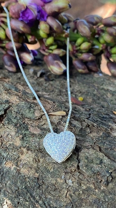 COLAR CHOKER DE PRATA CORAÇÃO CRAVEJADA