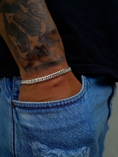 Pulseira masculina de prata 925 elo duplo 6mm