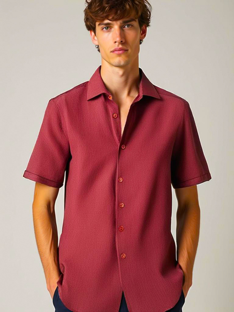 Camisa de linho manga curta - Vinho - comprar online