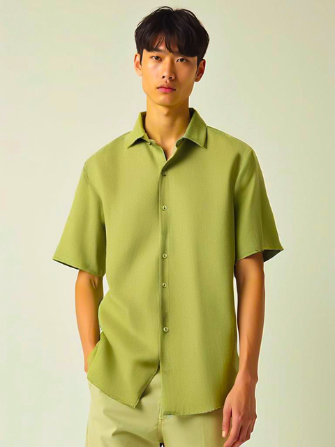 Camisa de linho manga curta - Verde - comprar online