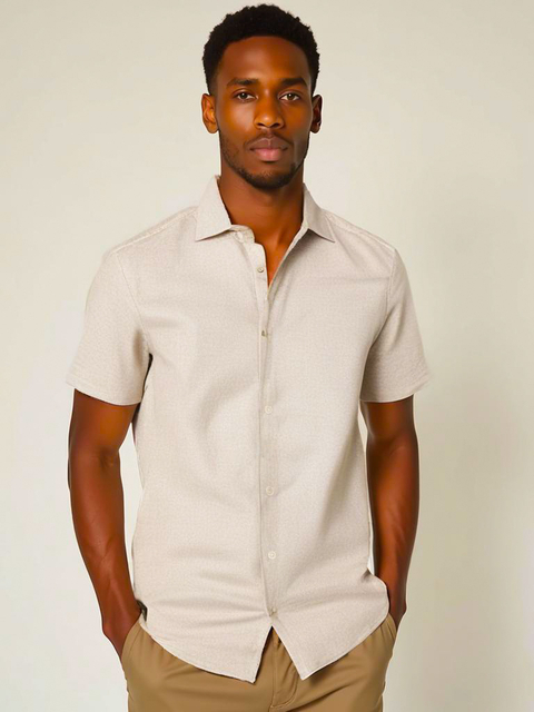 Camisa de linho manga curta - Natural - comprar online