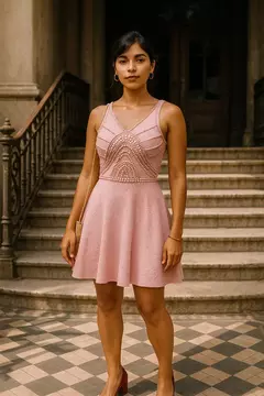 Vestido Rosa Evasê com Miçangas - Tamanho: P - comprar online