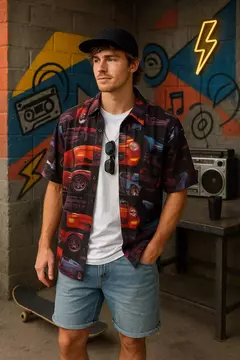 Camisa Masculina Vintage Anos 90 Estampa Carro - Tamanho: XL (Veste 43/44) (NOVA) - comprar online