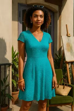 Vestido Turquesa com Renda - Tamanho: P - comprar online