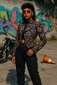 Blazer Floral Retrô Biker - Tamanho: 40 - comprar online